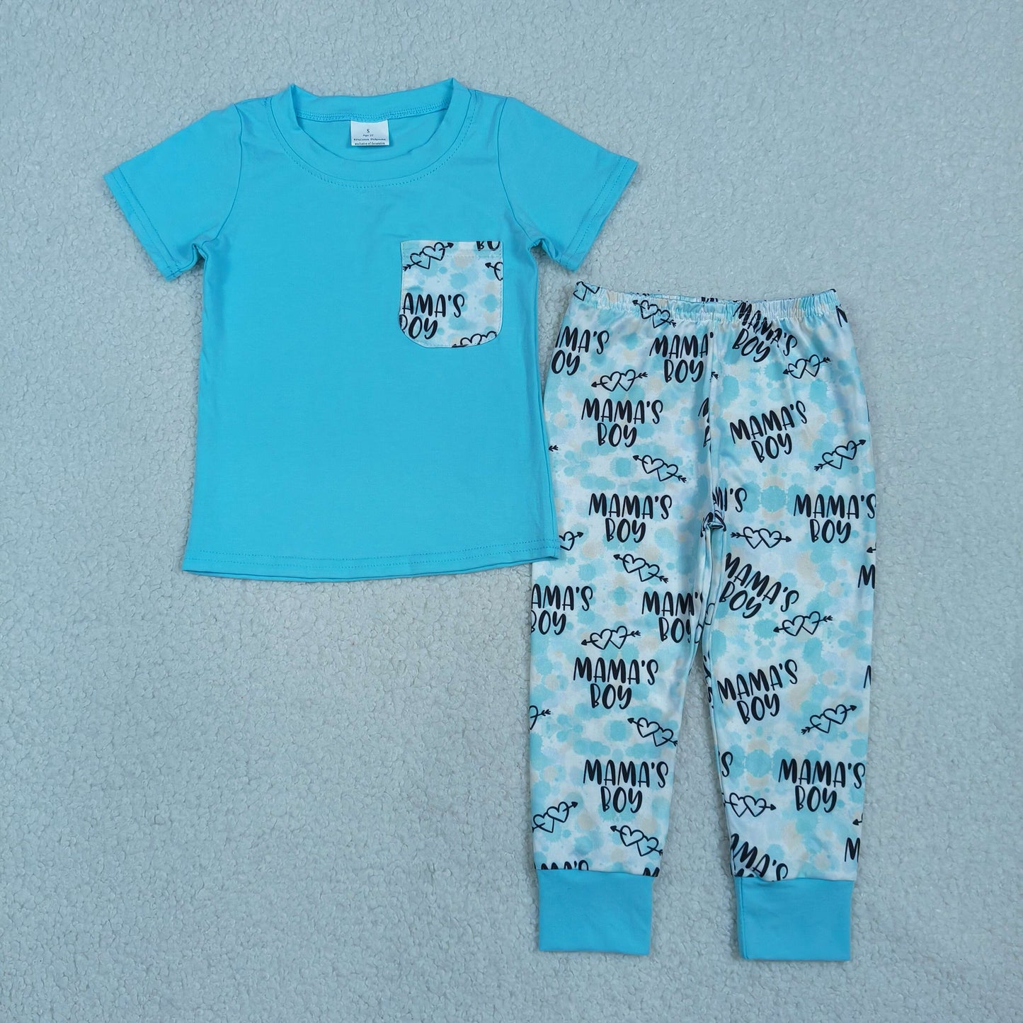 RTS NO MOQ BSPO0587  Toddler Boys Hearts Pattern Leggings Short Sleeve Pocket Tee Clothes Set