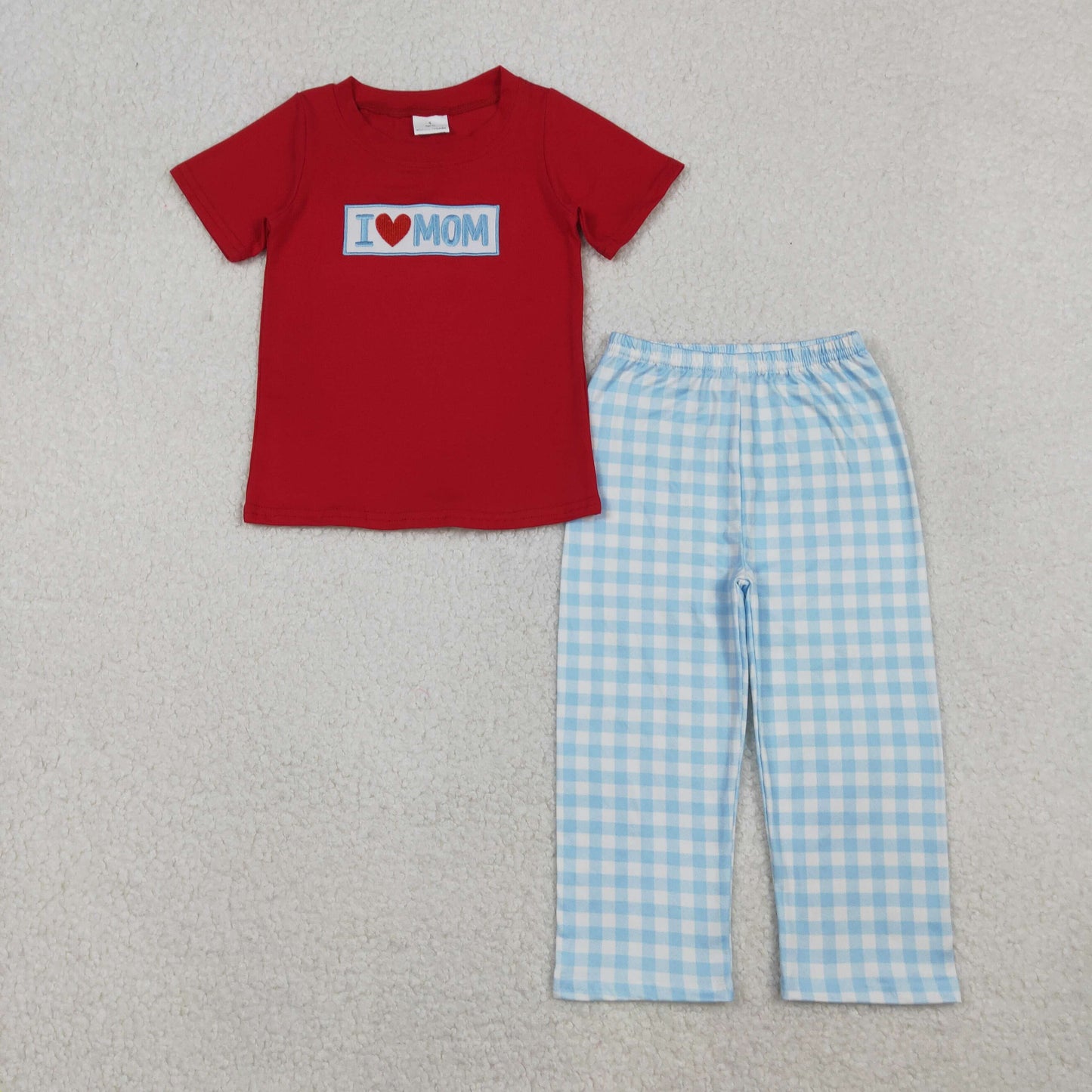 RTS NO MOQ Sibling baby girl boy clothes Embroidered i loe dad mom short-sleeved pants sets