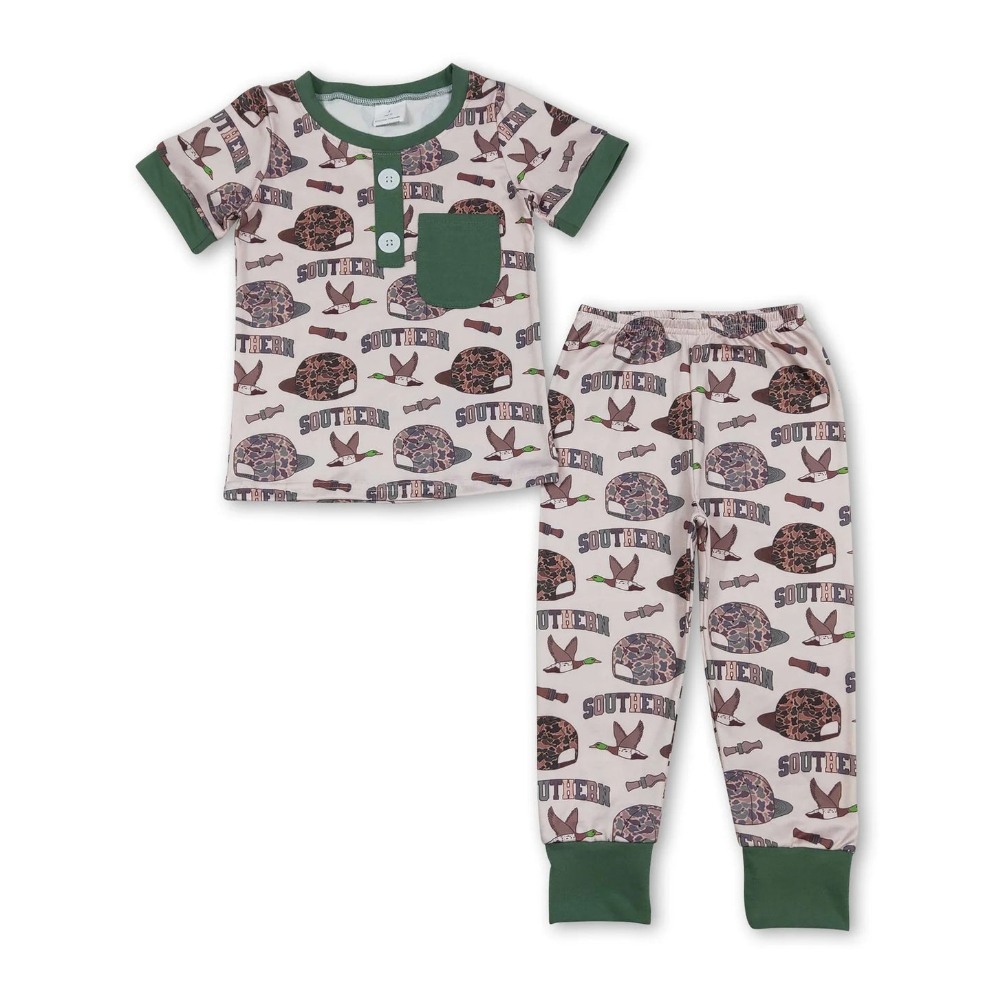 RTS NO MOQ Sibling milk silk Baby Boys Cute Duck Short Sleeve Top And Pants Sleepwear Set