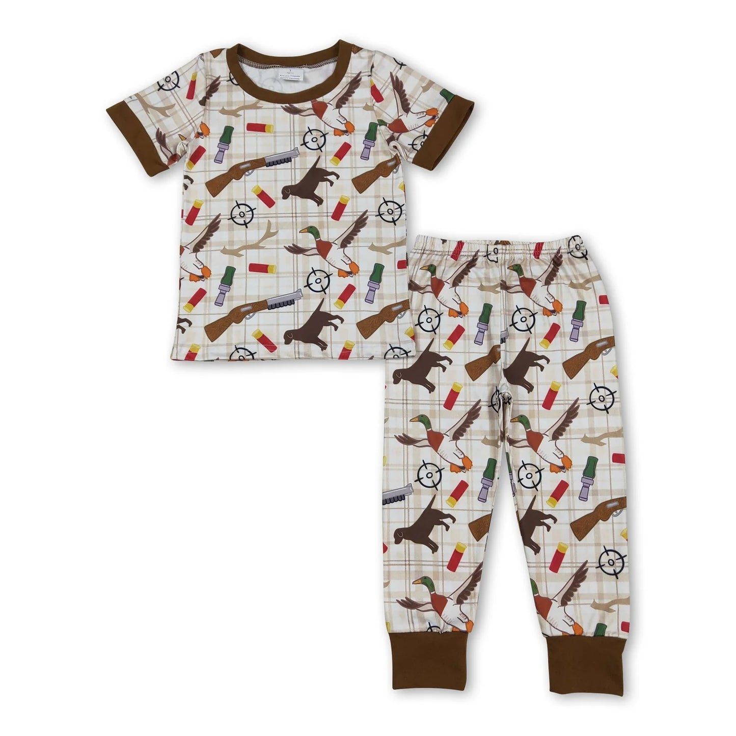 RTS NO MOQ Sibling milk silk Baby Boys Cute Duck Short Sleeve Top And Pants Sleepwear Set
