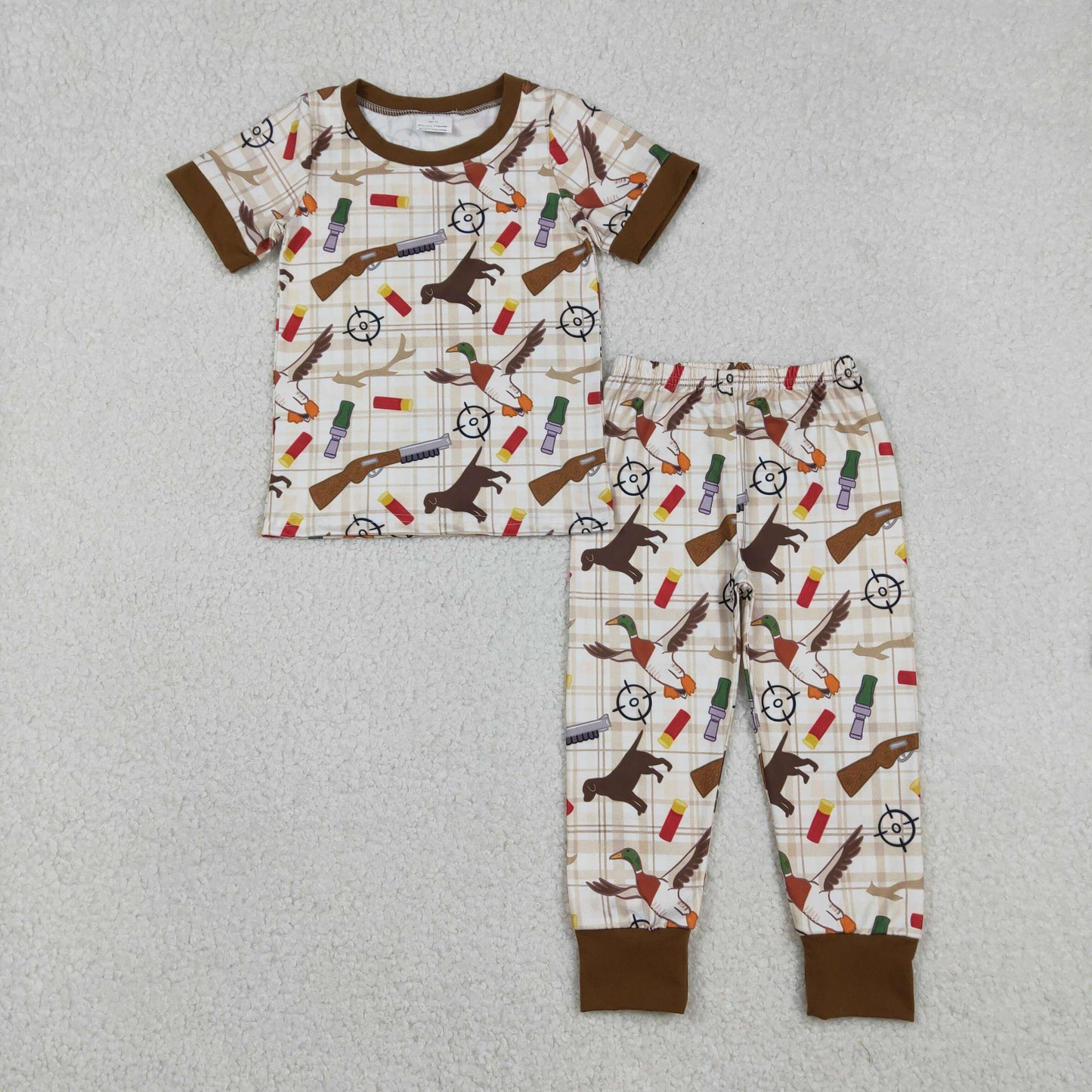 RTS NO MOQ Sibling Baby boy clothes duck hunting Short Sleeve pants Suits