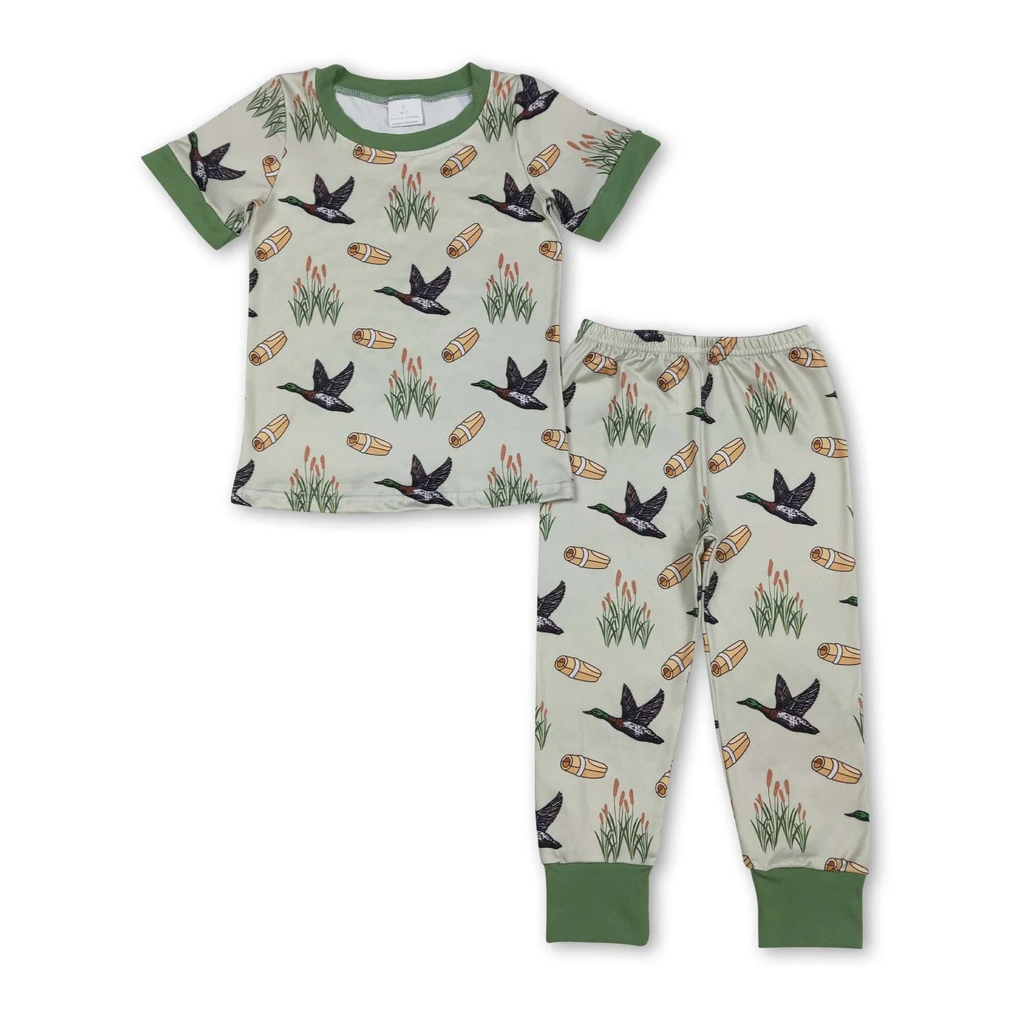 RTS NO MOQ Sibling milk silk Baby Boys Cute Duck Short Sleeve Top And Pants Sleepwear Set