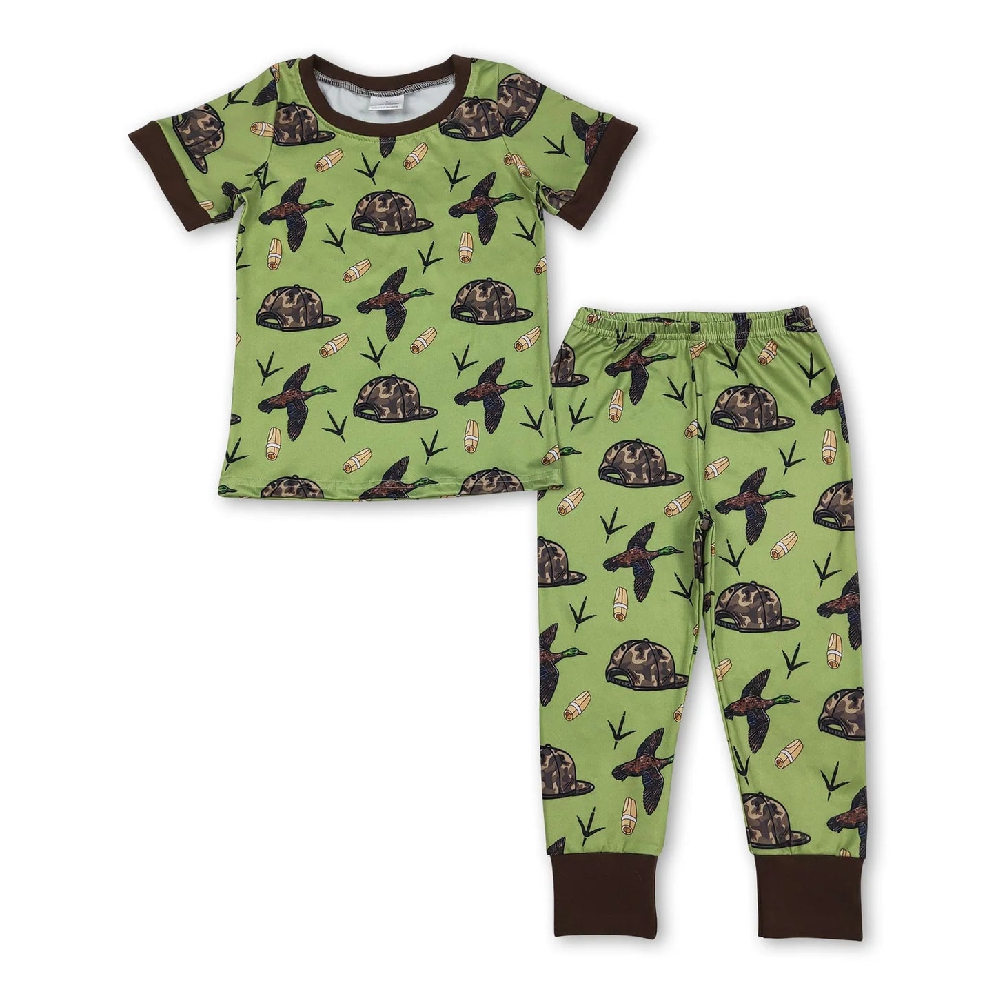 RTS NO MOQ Sibling milk silk Baby Boys Cute Duck Short Sleeve Top And Pants Sleepwear Set