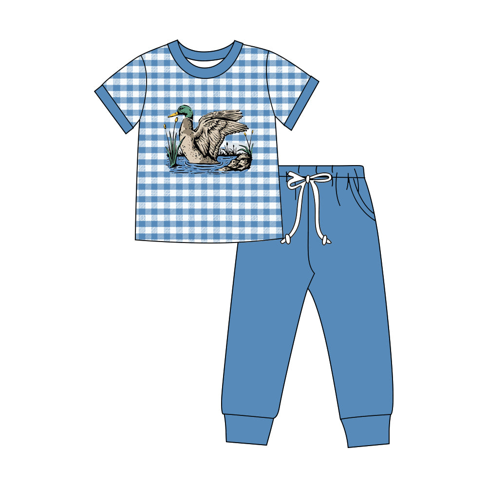 (Preorder new) No moq milk silk Baby Boys Brown Plaid Duck Tops Pocket Hunting Sets