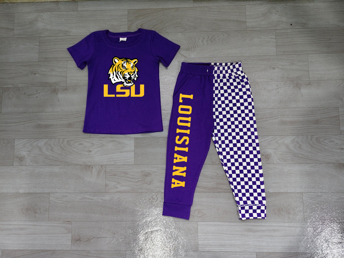 (Sample) No moq milk silk BSPO0698（BT1884+P1061）Baby Boys Purple Top Pockets Joggers Team Clothes Sets