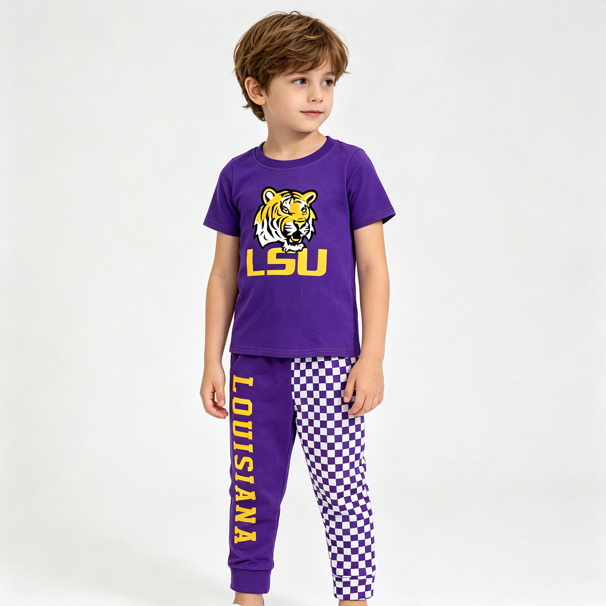(Sample) No moq milk silk BSPO0698（BT1884+P1061）Baby Boys Purple Top Pockets Joggers Team Clothes Sets