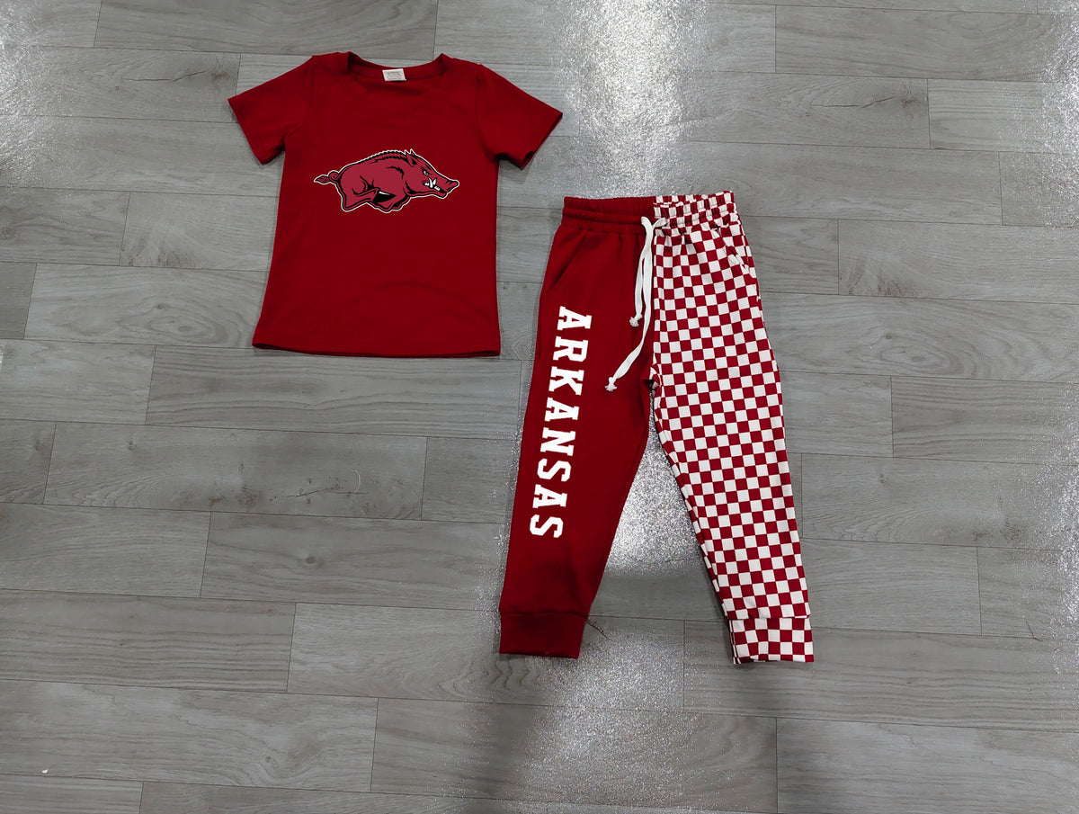 (Sample) No moq milk silk BSPO0699（BT1885+P1062）Baby Boys Red Shirt Top Pockets Joggers Team Clothes Sets