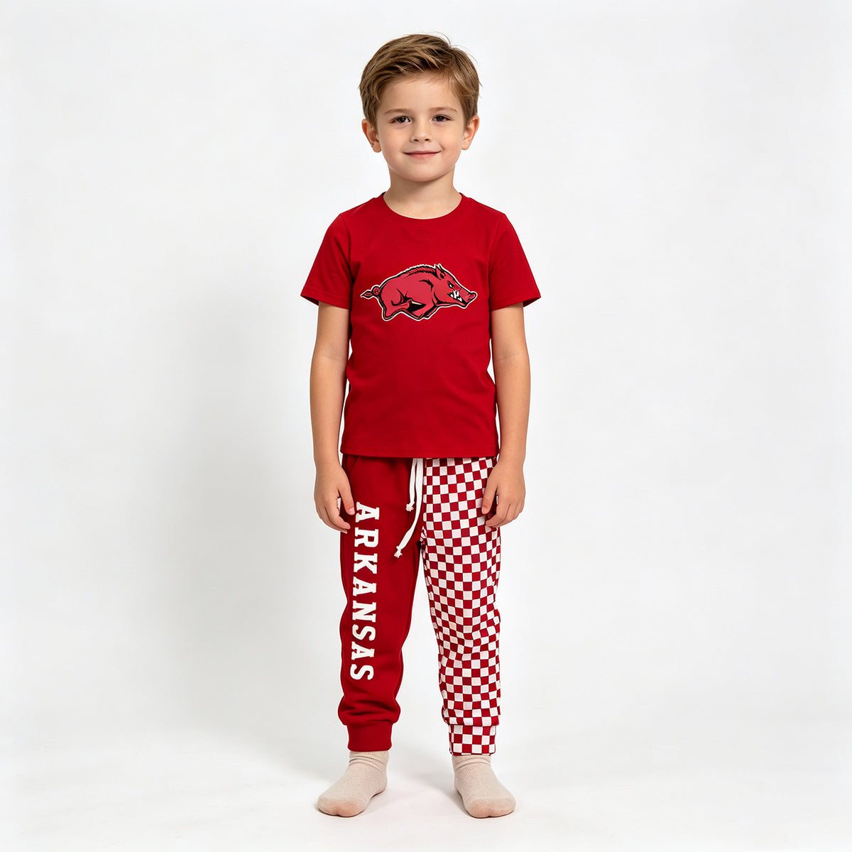 (Sample) No moq milk silk BSPO0699（BT1885+P1062）Baby Boys Red Shirt Top Pockets Joggers Team Clothes Sets