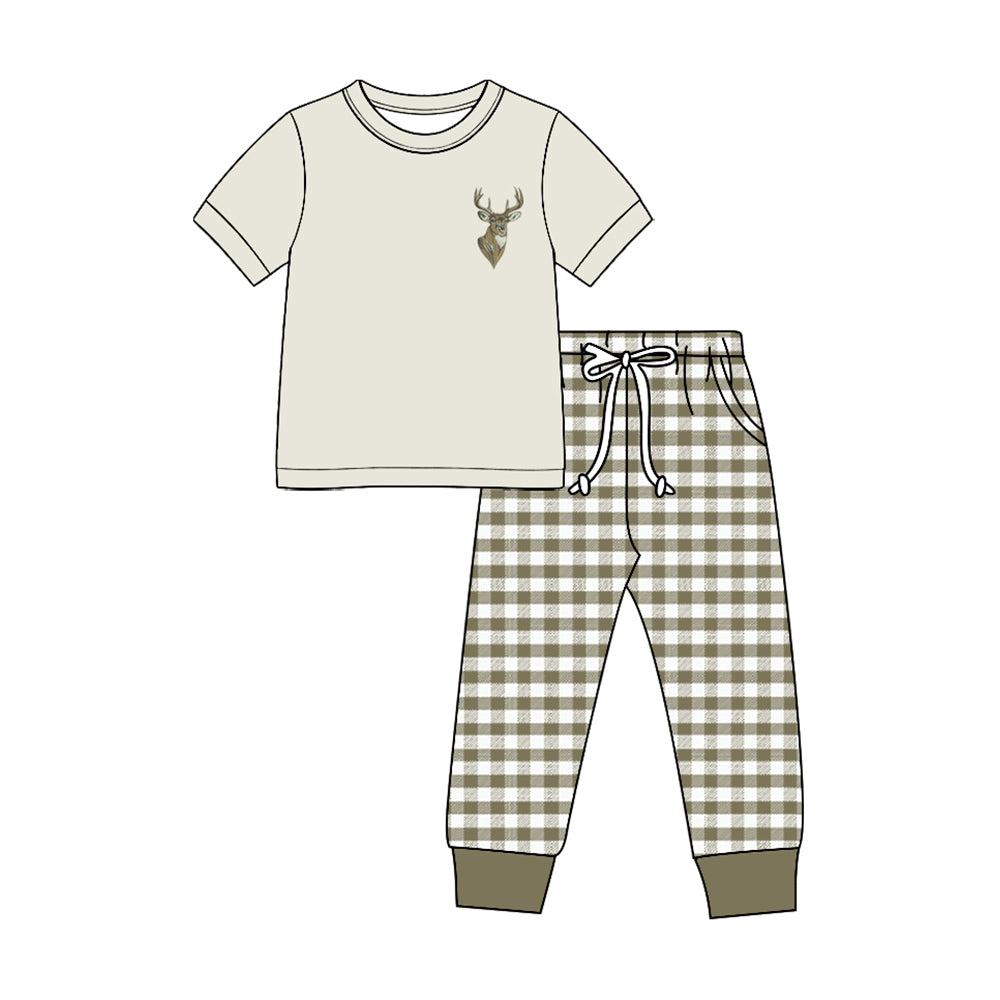 (Preorder new) No moq Baby Boys Deer Short Sleeve Tee Jogger Pant Set Rompers
