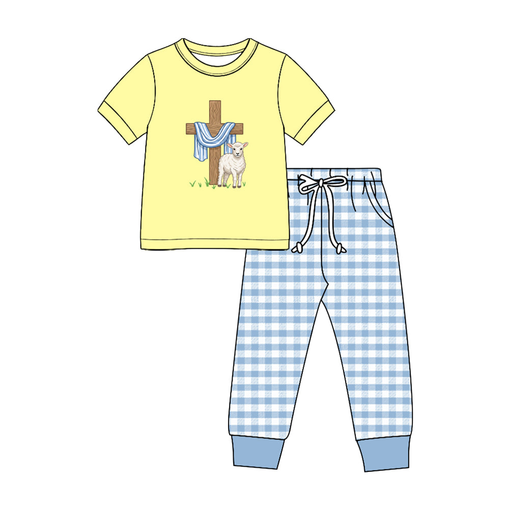 (Preorder new) No moq Boys Easter Print Short Sleeve T‑shirt and Pants Set Holiday Outfit