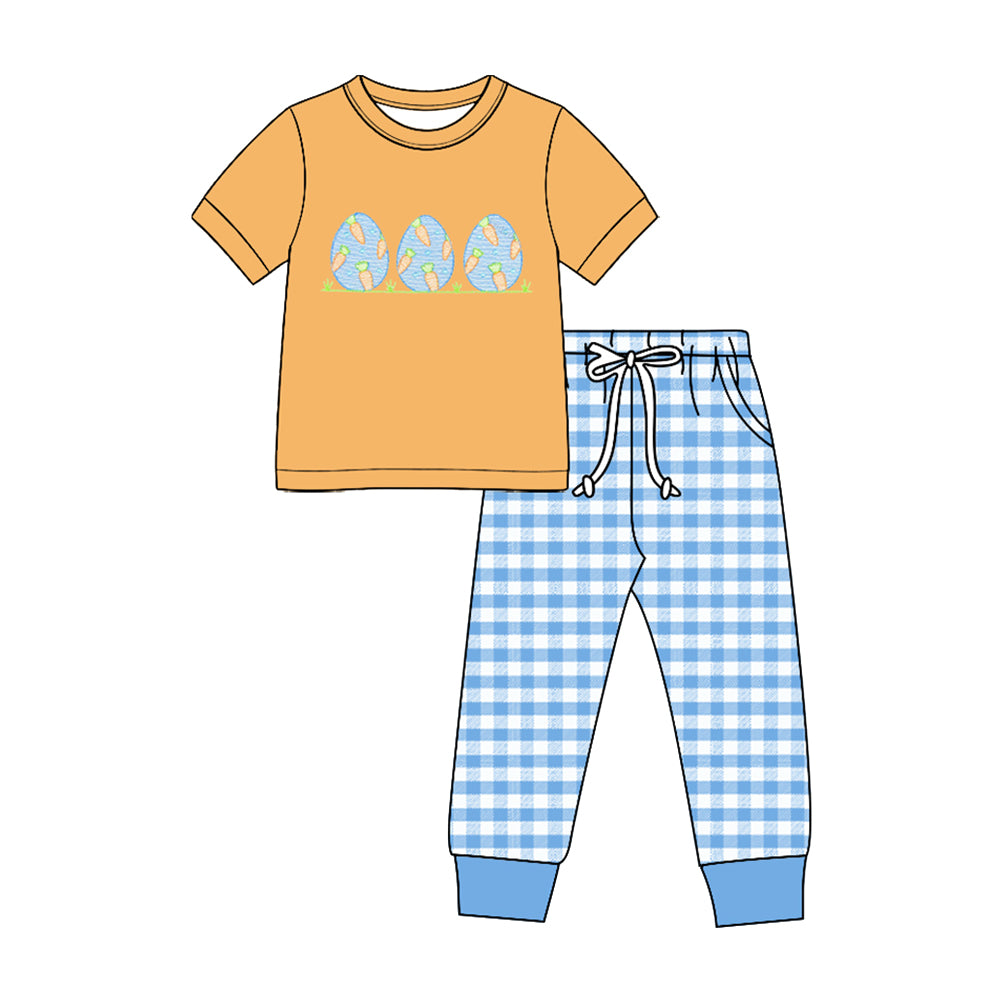 (Preorder new) No moq Boys Easter Print Short Sleeve T‑shirt and Pants Set Holiday Outfit