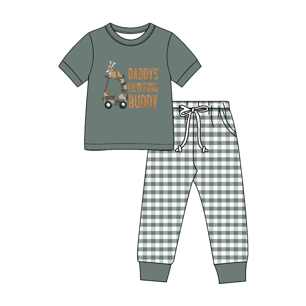 (Preorder new) No moq Baby Boys Hunting Print Short Sleeve T‑shirt and Pants Set