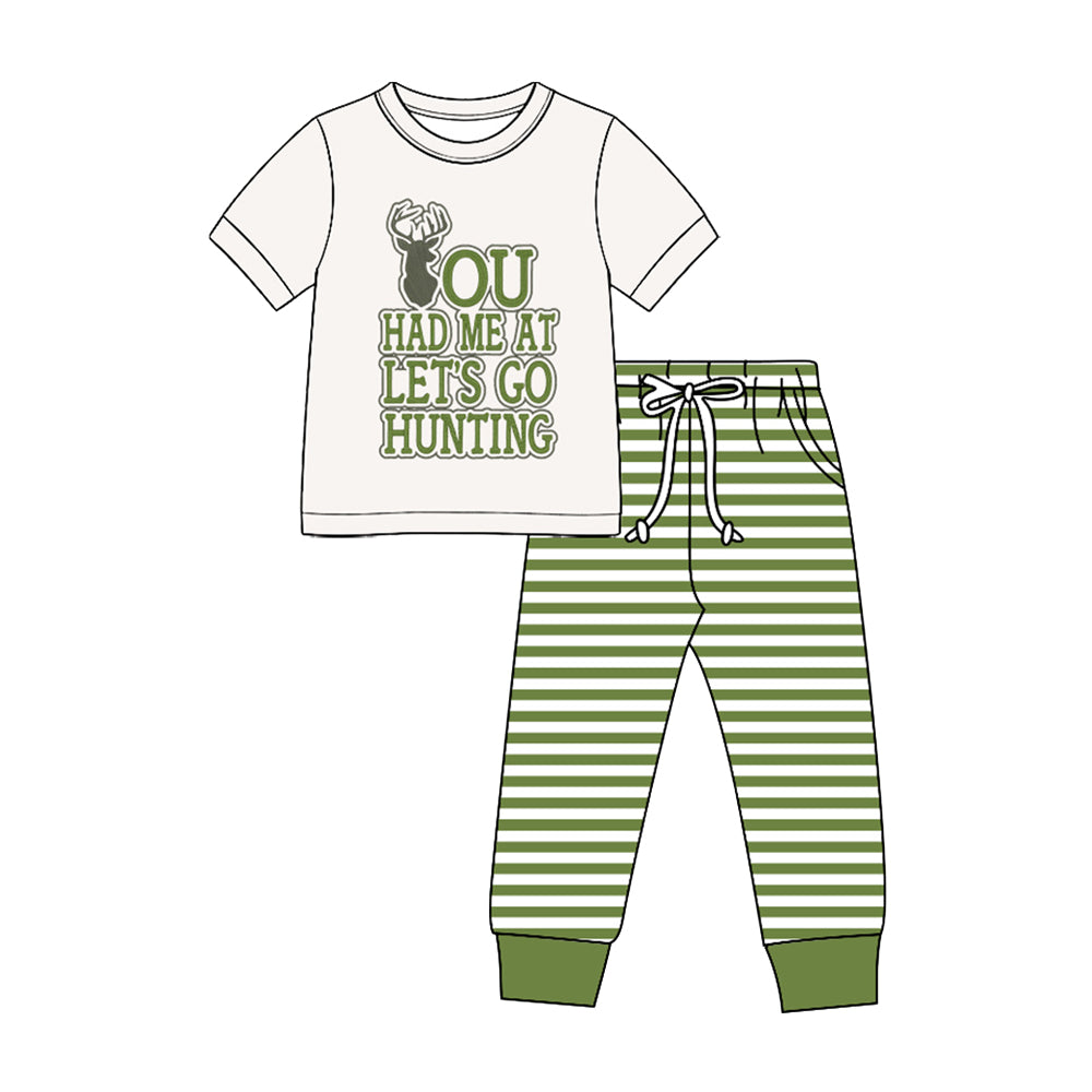 (Preorder new) No moq Baby Boys Hunting Print Short Sleeve T‑shirt and Pants Set