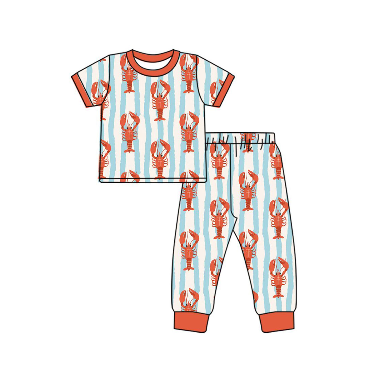 (Preorder new) No moq Baby Boys Crawfish Stripe Print Family Matching Outfit Short Sleeve Pajama Set