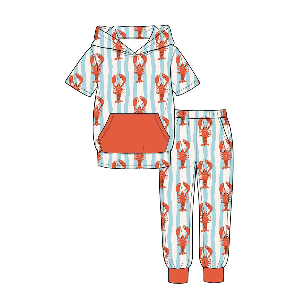 (Preorder new) No moq Baby Boys Crawfish Stripe Print Family Matching Outfit Short Sleeve Pajama Set