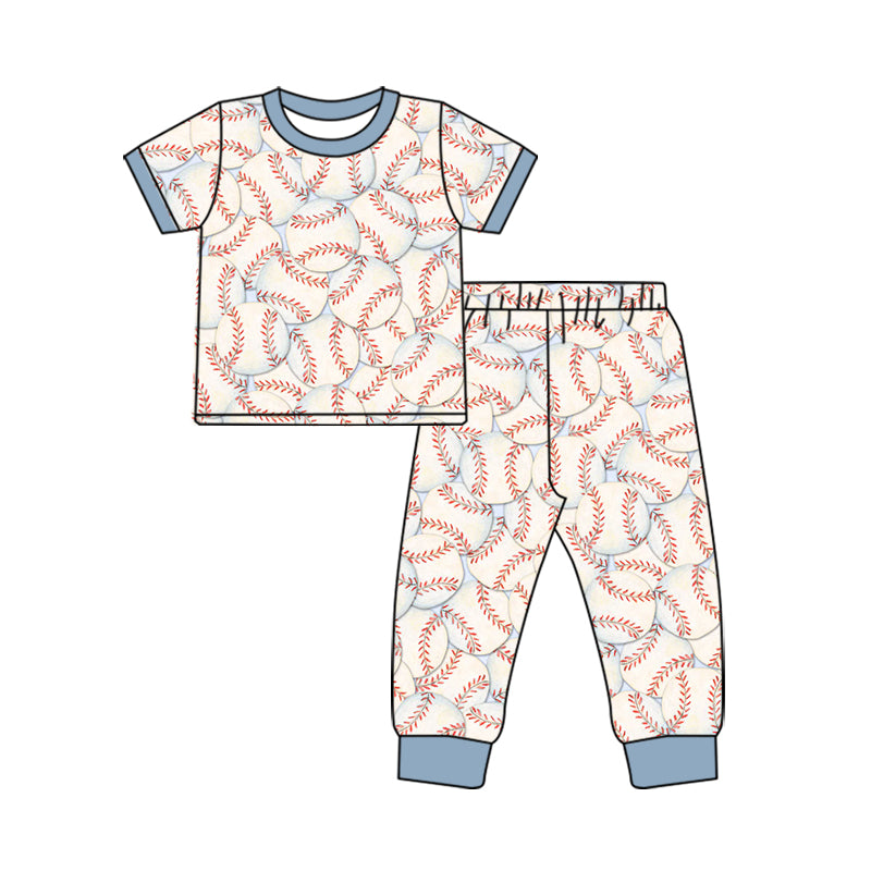(Preorder new) No moq Baby Boys Baseball Print Short Sleeve Top And Jogger Pants Sets