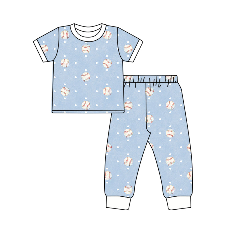 (Preorder new) No moq Baby Boys Baseball Print Short Sleeve Top And Jogger Pants Sets