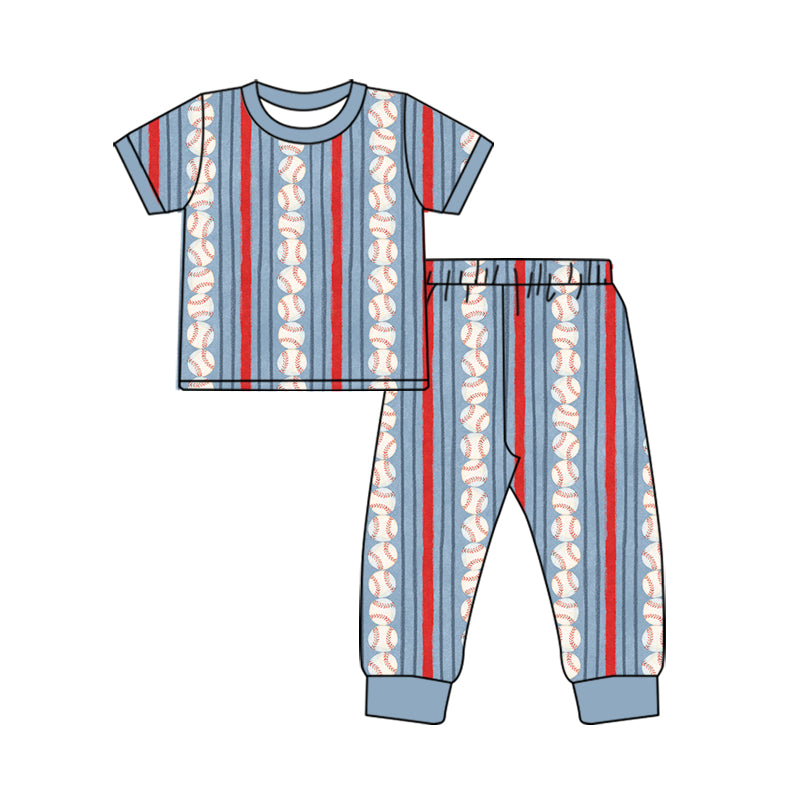 (Preorder new) No moq Baby Boys Baseball Print Short Sleeve Top And Jogger Pants Sets
