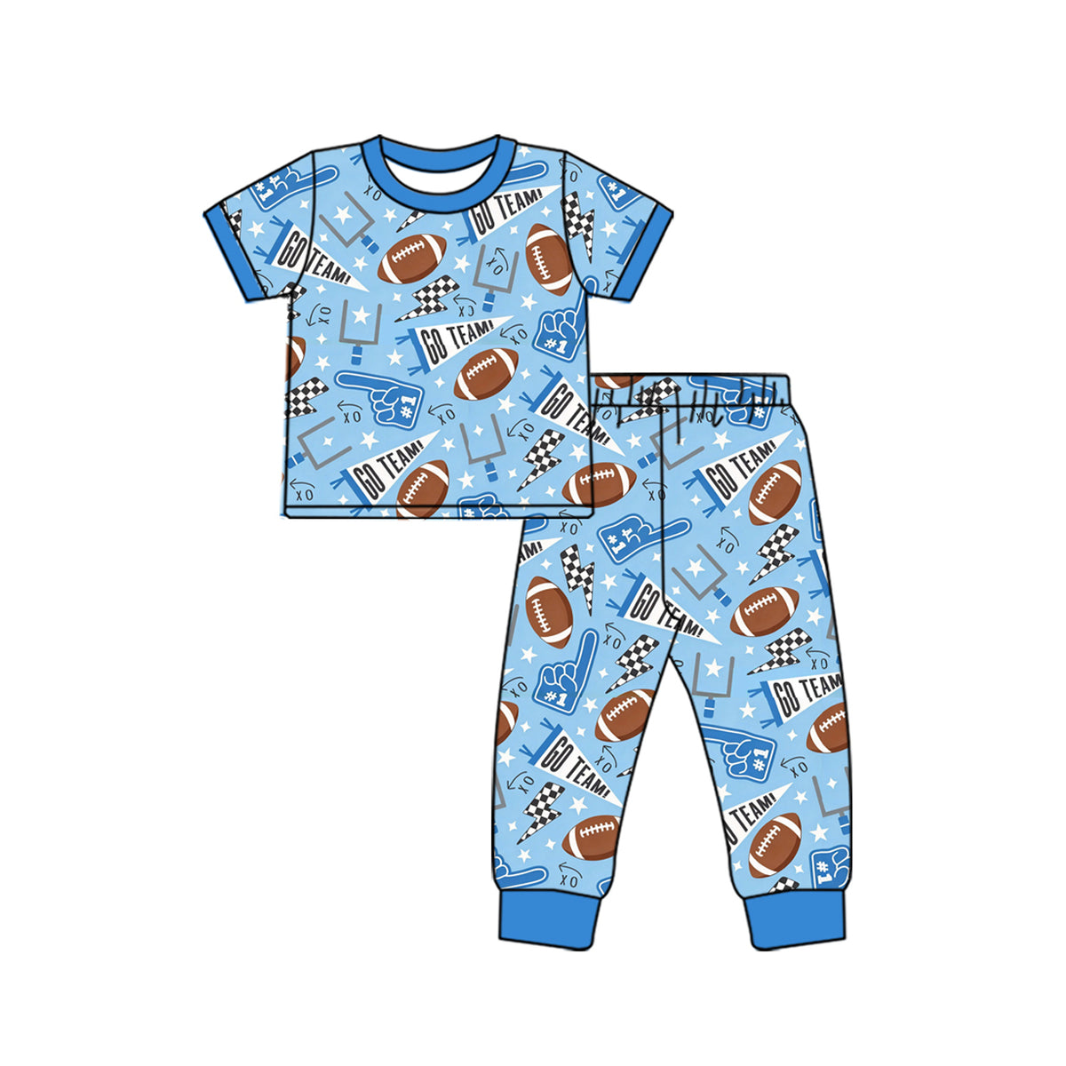 (Preorder new) No moq Baby Boys Football Print Sets Short Sleeve Button Shirt Pjs Hoodie Pant And Zipper Romper