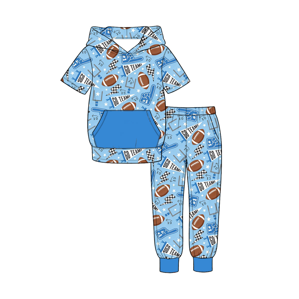 (Preorder new) No moq Baby Boys Football Print Sets Short Sleeve Button Shirt Pjs Hoodie Pant And Zipper Romper