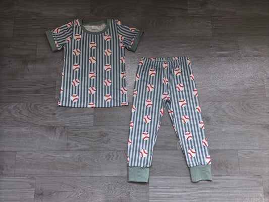 (Sample) No moq milk silk BSPO0736 Baby Boys Baseball Team Blue Stripe Pajama Top And Bottom Sets
