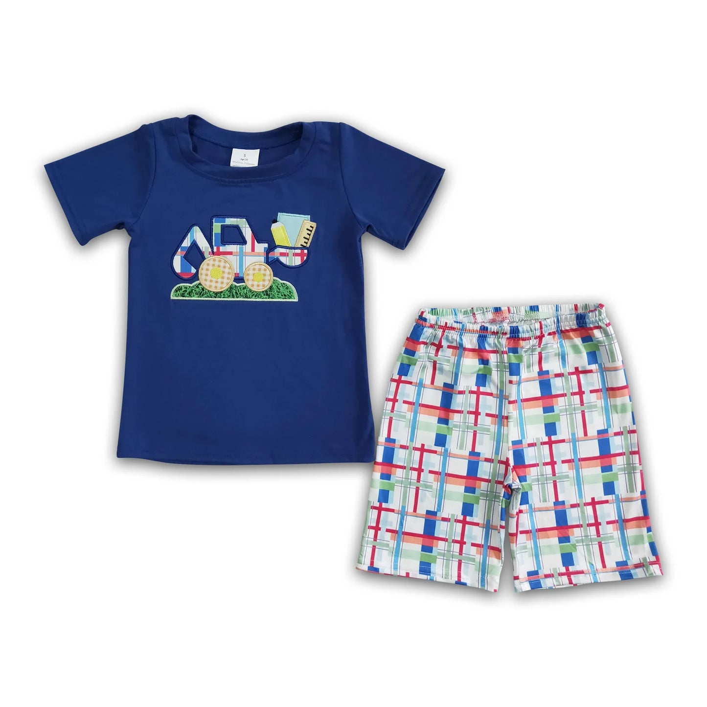 RTS NO MOQ Sibling milk silk Baby Boys Back To School Top And Shorts Two Piece Casual Outfit