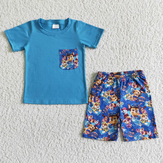 BSSO0059 Cute Clothes Boys Blue Short Sleeve Shorts Set