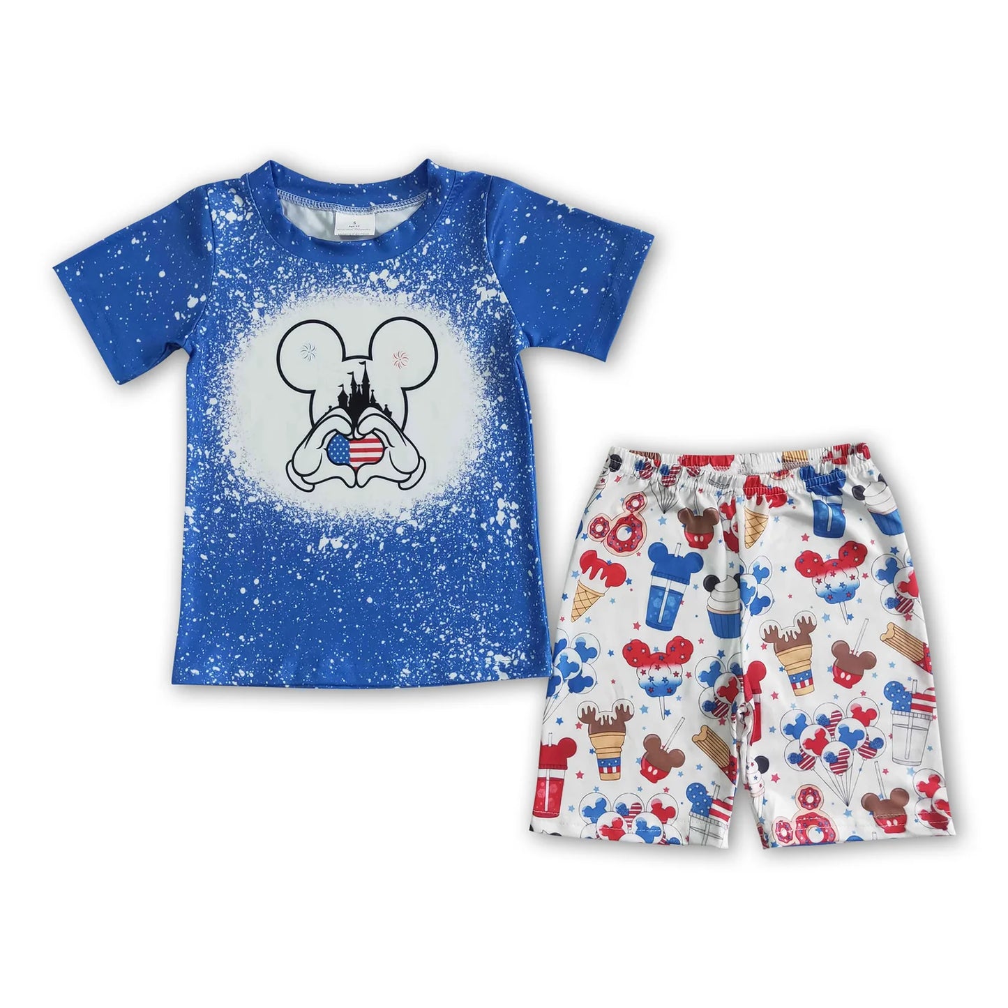 RTS NO MOQ Sibling milk silk Cute Clothes Baby Girls And Boys 4th of July Print Short Sleeve Tee Shorts Outfit Set