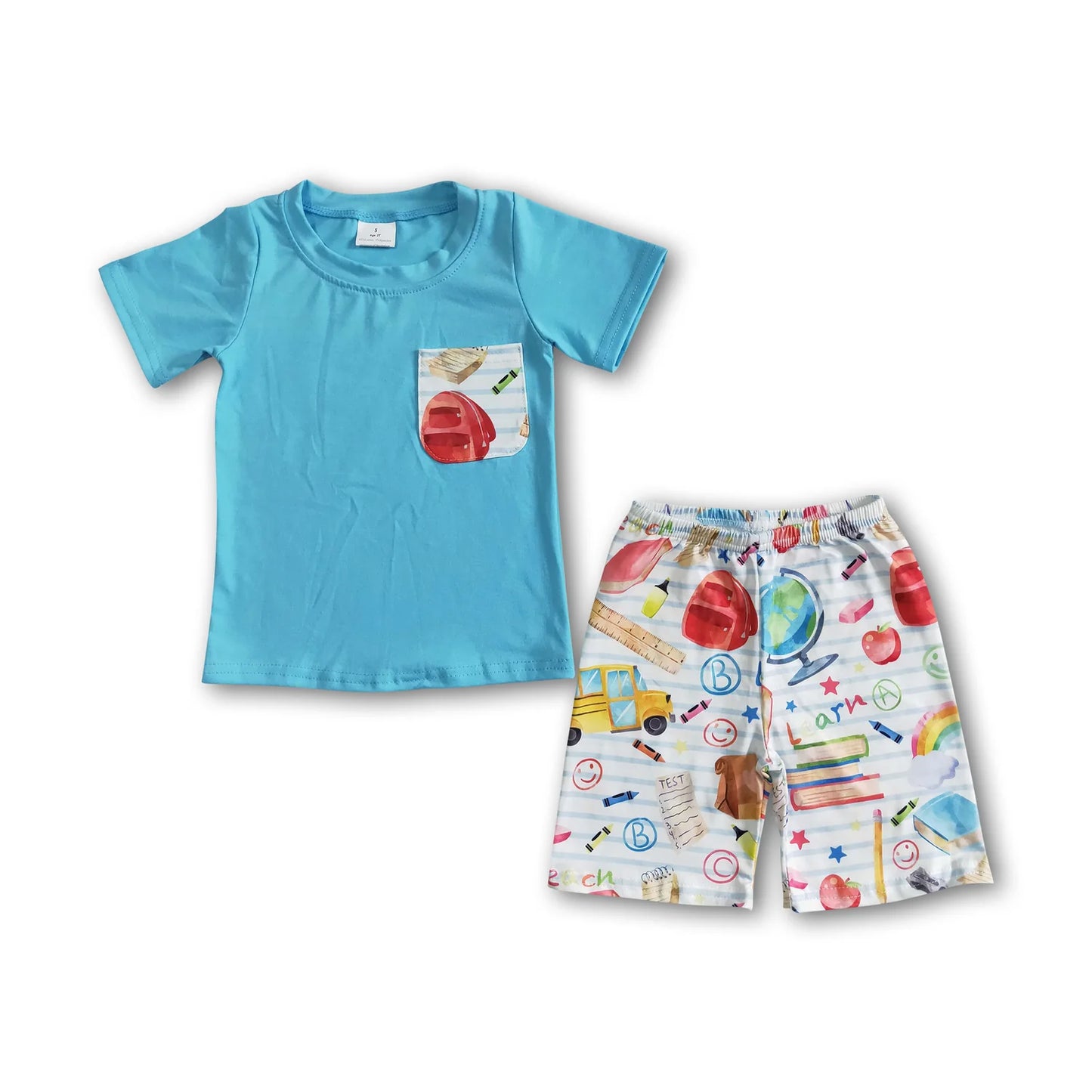 RTS NO MOQ Sibling milk silk Baby Boys Back To School Top And Shorts Two Piece Casual Outfit