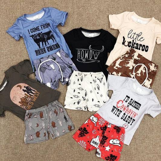 RTS NO MOQ Sibling Baby boy clothes riding horse Short Sleeve shorts Suits