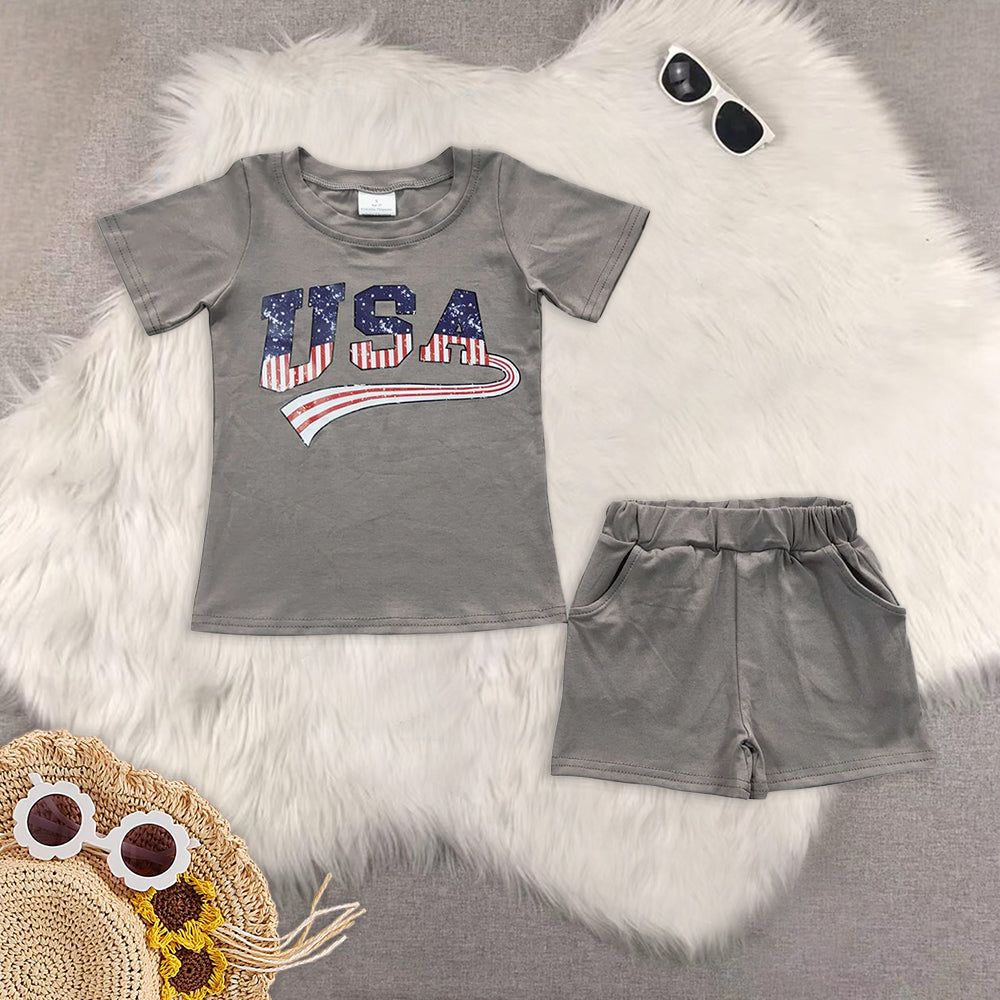 RTS NO MOQ baby boy clothes National Day offset USA Rompers Clothes Sets