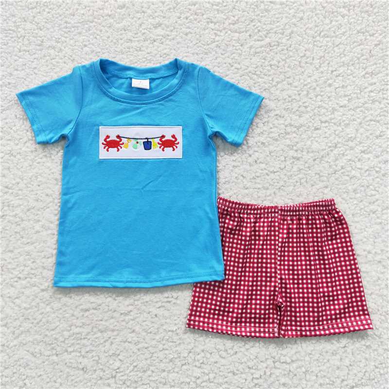 RTS Boys and girls embroidery crab Short Sleeve Shorts sets
