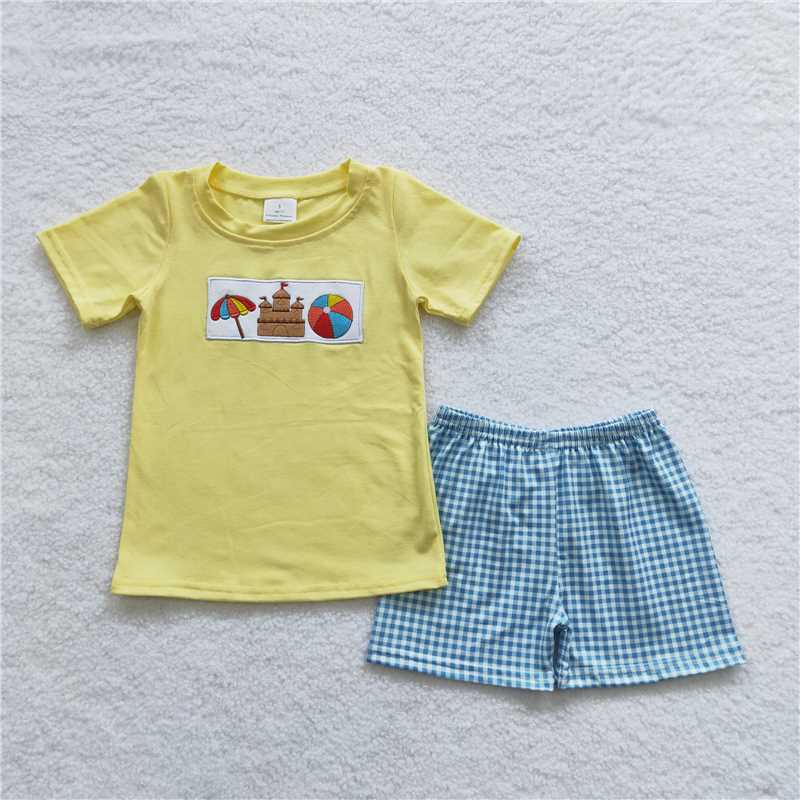 RTS Boys and girls embroidery beach Short Sleeve Shorts sets