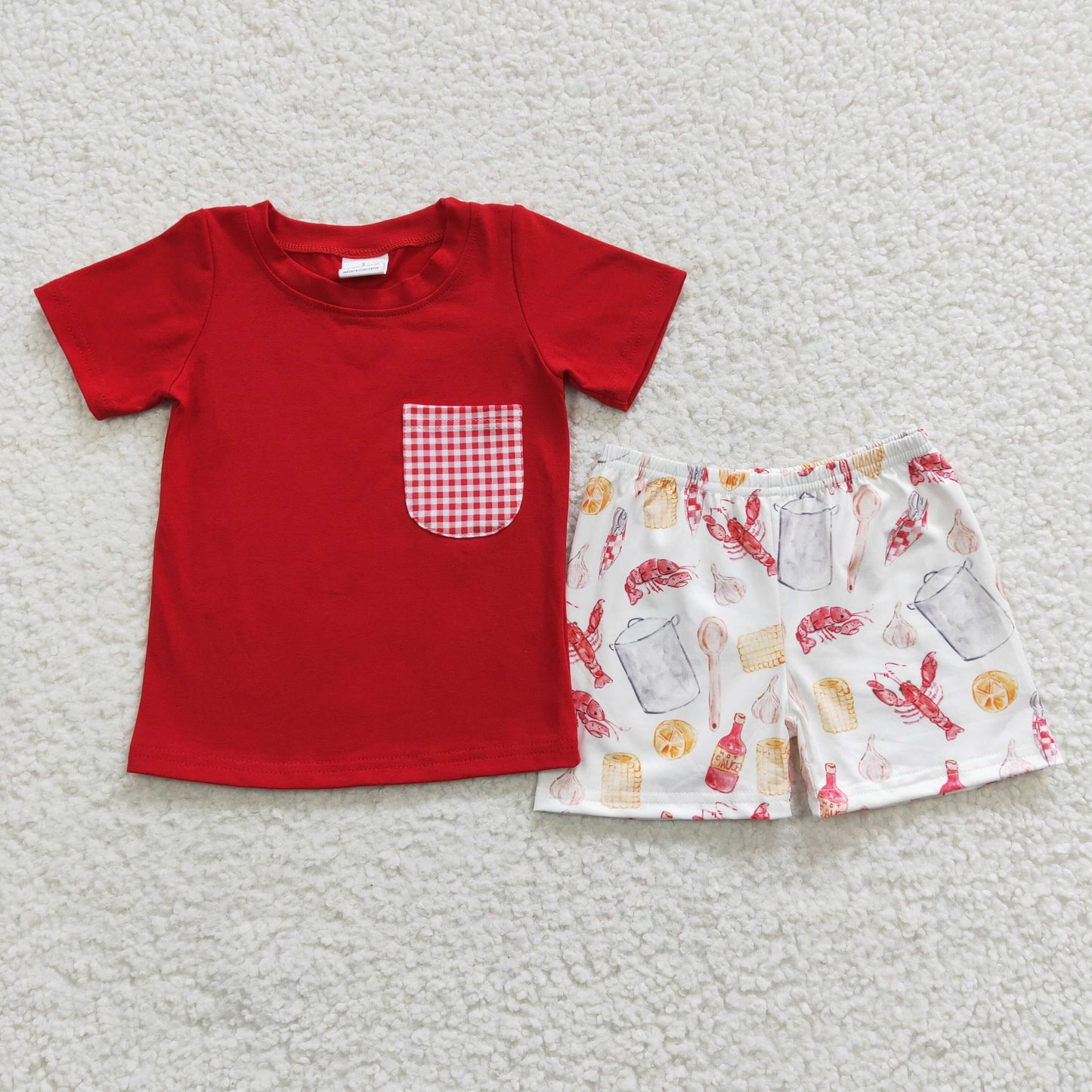 SALES NEW Toddler Boys Crawfish Print Summer Casual Two Piece Set