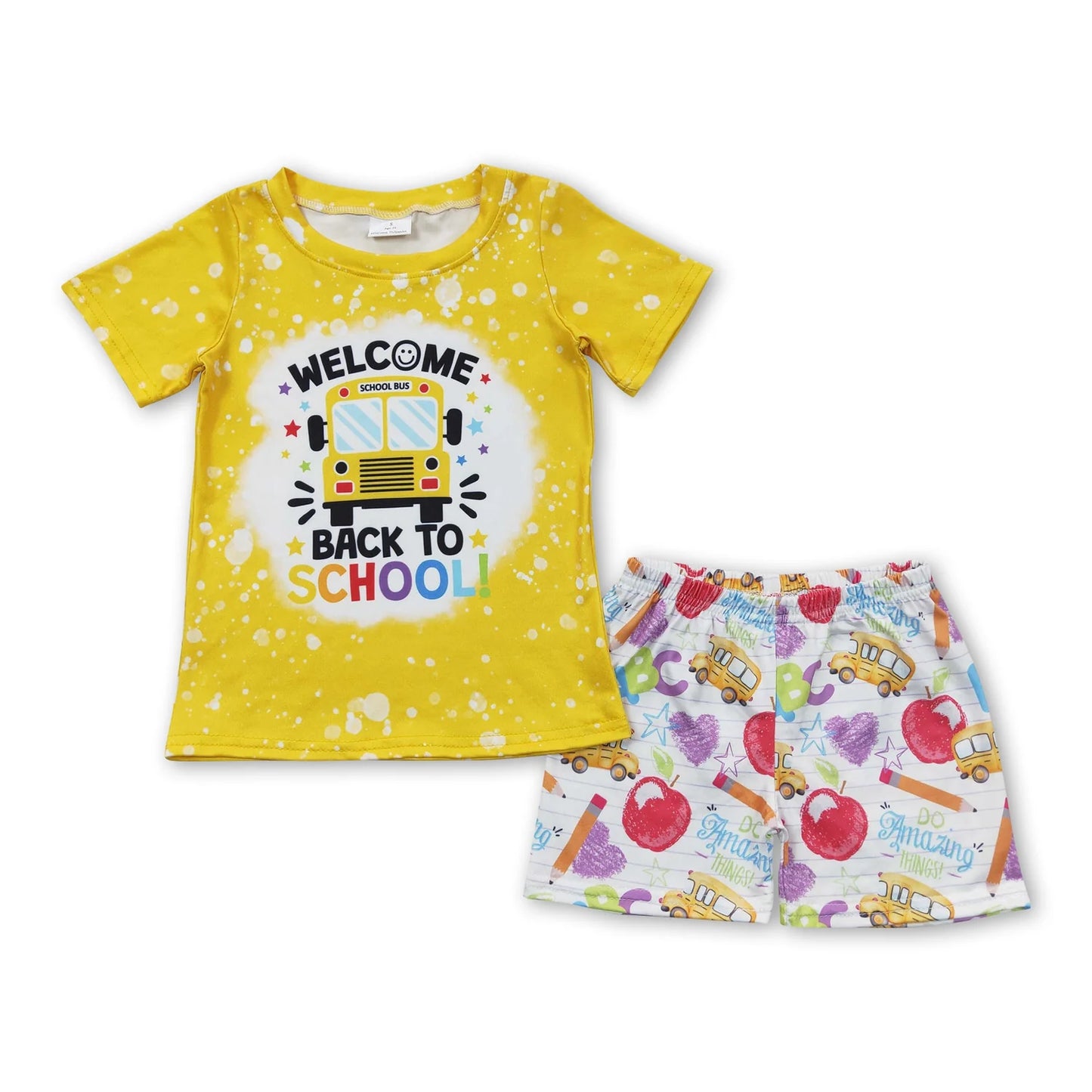 RTS NO MOQ Sibling milk silk Baby Boys Short Sleeve Back To School Print Top And Shorts Clothes Sets