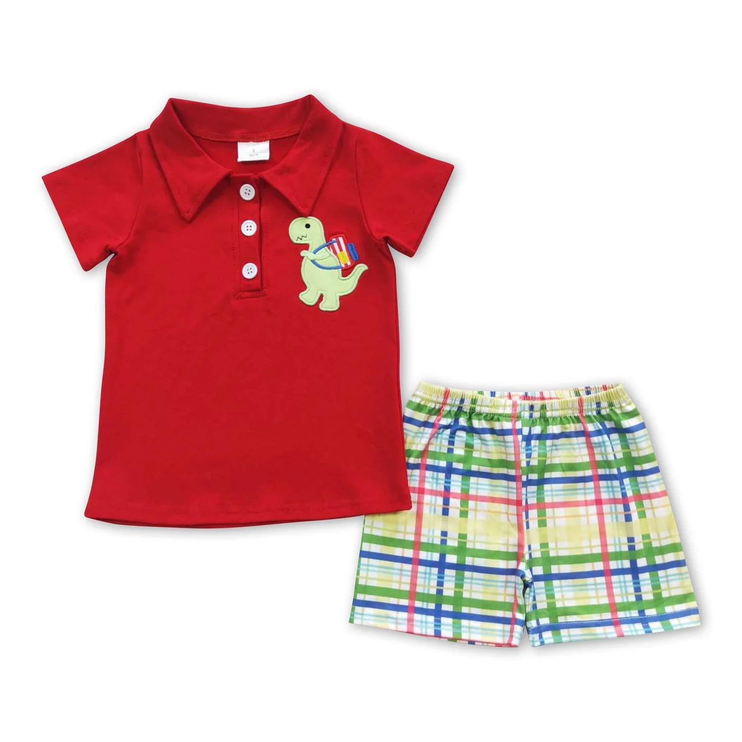 RTS NO MOQ Sibling milk silk Baby Boys Short Sleeve Back To School Print Top And Shorts Clothes Sets