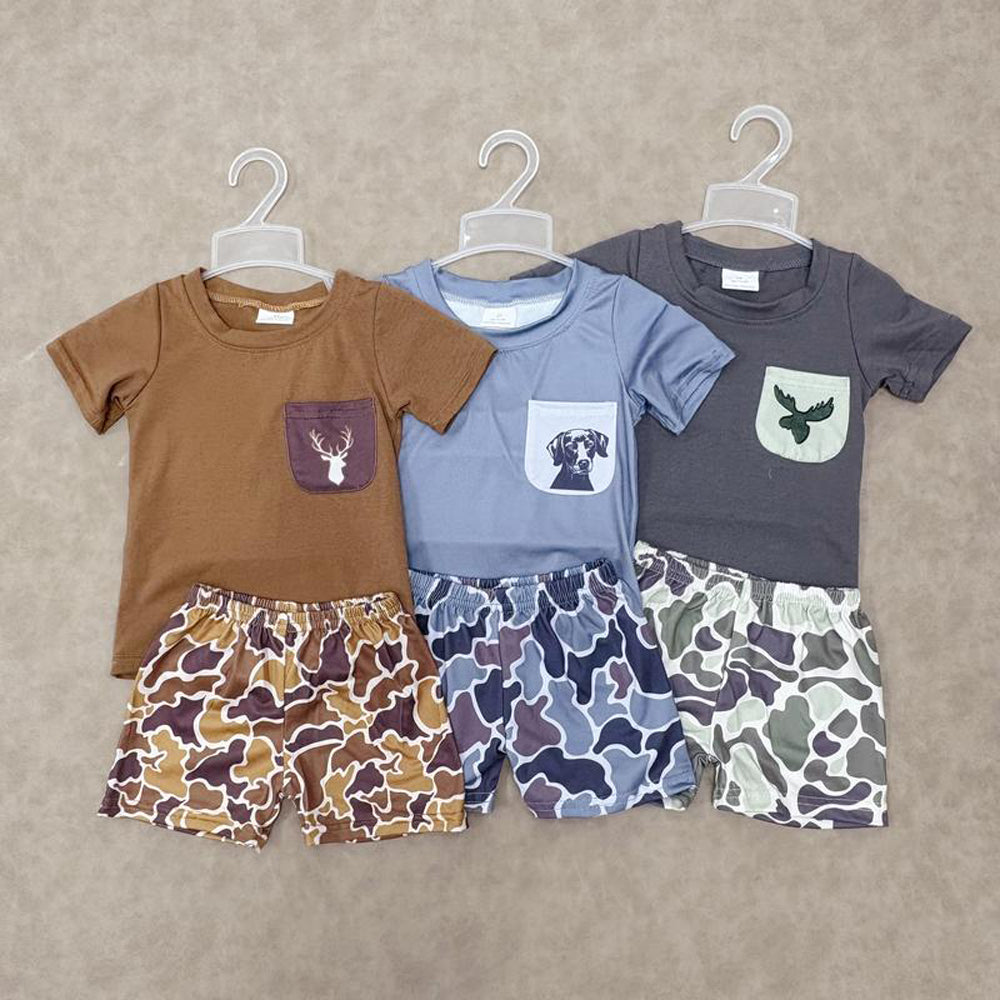 RTS Sibling bbay boy clothes Elk camouflage pocket brown short sleeve shorts sets