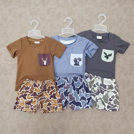 RTS Sibling bbay boy clothes Elk camouflage pocket brown short sleeve shorts sets