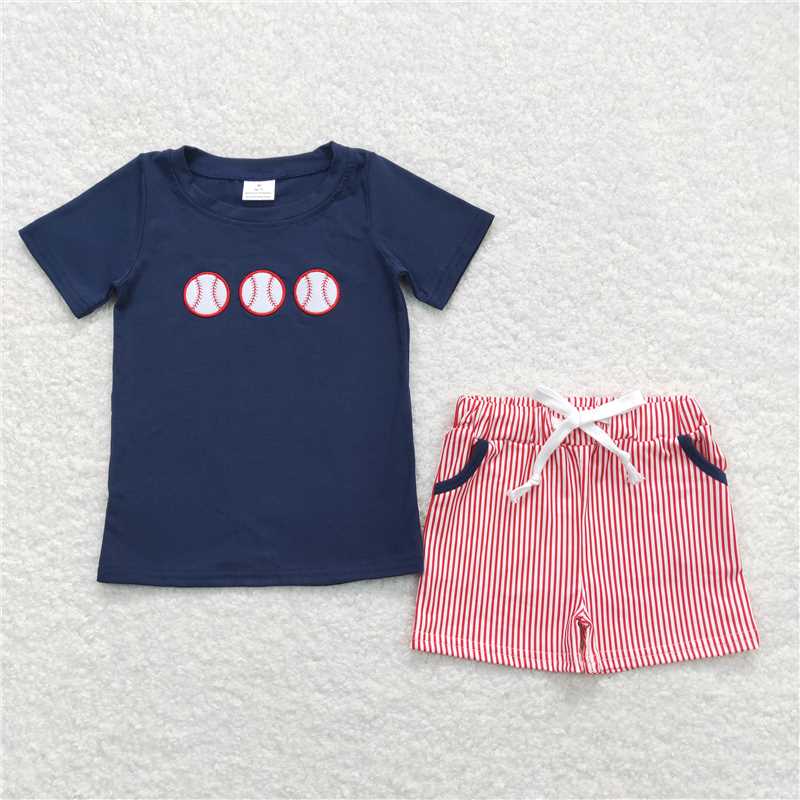 RTS NO MOQ Sibling baby boys girls clothes Embroidery baseball short-sleeved shorts suit & short-sleeved sets and briefs sets