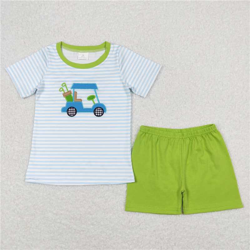 RTS NO MOQ baby boys clothes embroidery short sleeve Rompers Clothes Sets