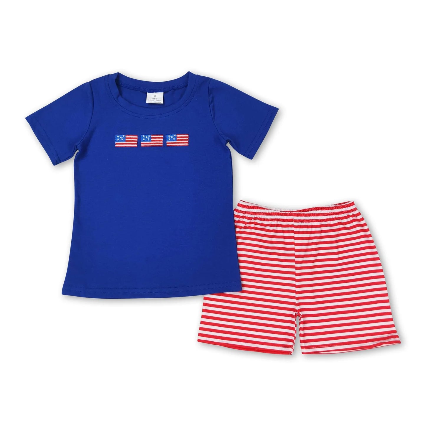 RTS NO MOQ Sibling milk silk Baby Girls Boys Summer 4th Of July Flag Print Tops And Shorts Clothes Set Dress Rompers