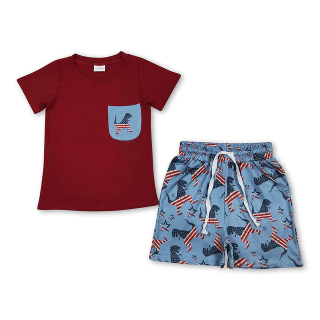 RTS NO MOQ Sibling Baby Boys Baby Boys Pocket Short Sleeve Shirts Top Shorts Clothes Sets