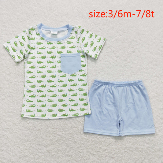 BSSO0556 Crocodile white short sleeve blue shorts suit
