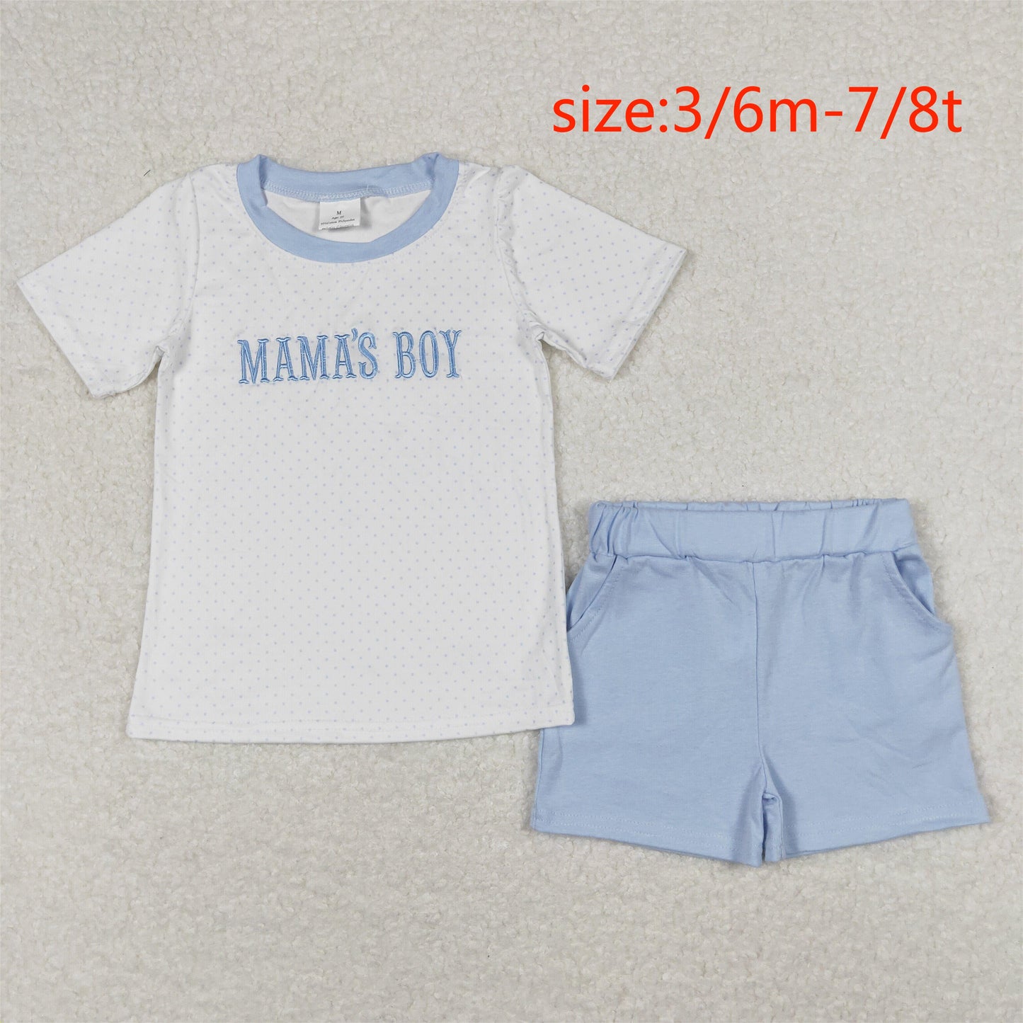 BSSO0570 mama's boy embroidered letter polka dot white short-sleeved blue shorts suit