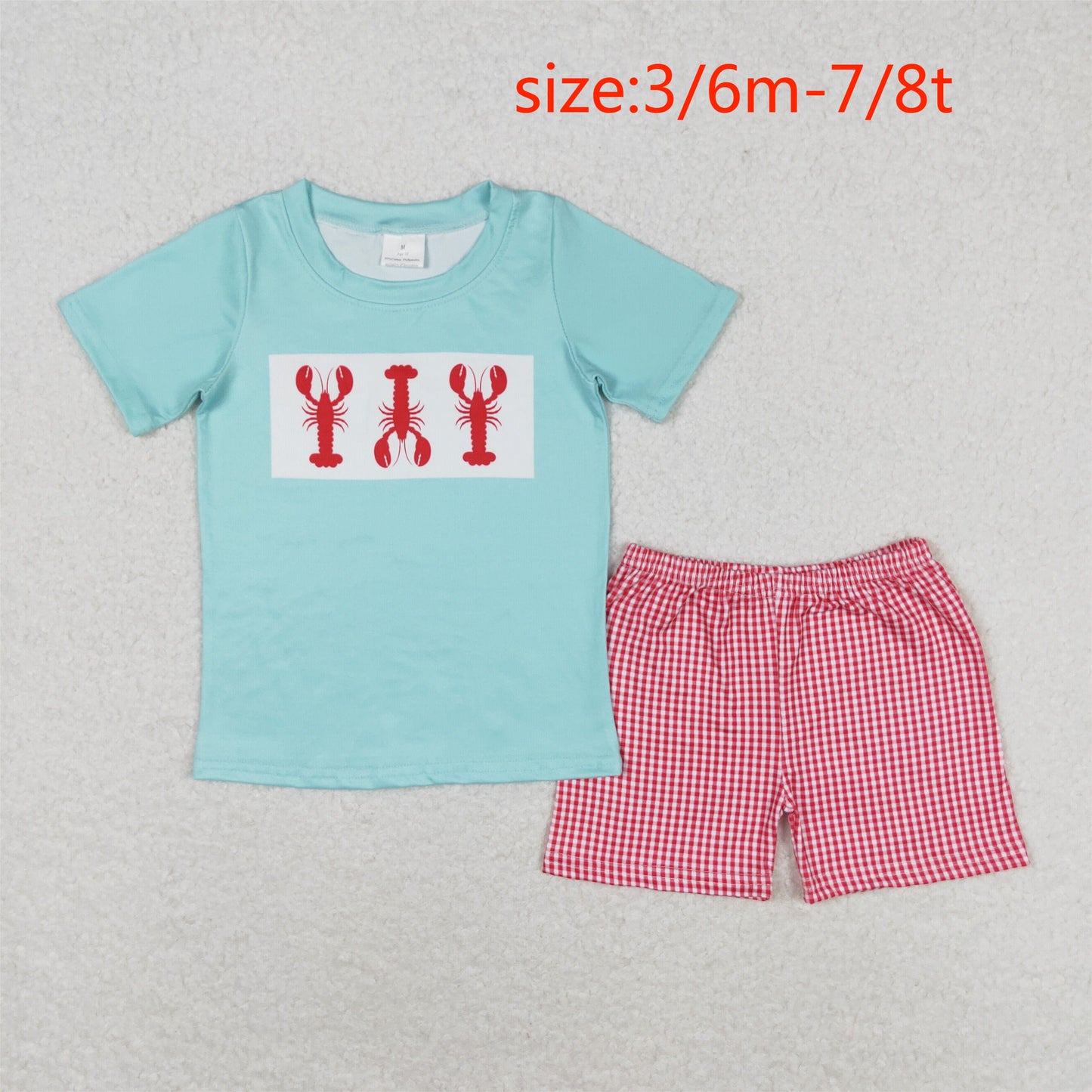 rts no moq BSSO0597 Crayfish blue-green short-sleeved red and white plaid shorts suit