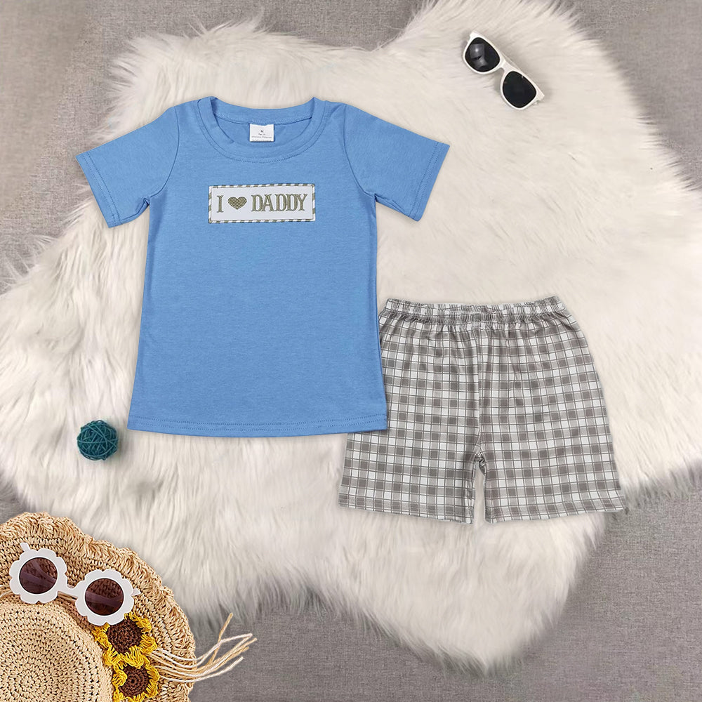 RTS NO MOQ baby boys Clothes embroidery short sleeve shorts Sets