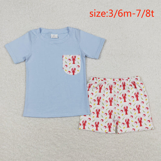 BSSO0648 Crayfish Corn Pocket Blue Short Sleeve White Shorts Suit