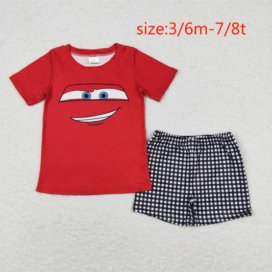 BSSO0654  cars cartoon car red short sleeve plaid shorts suit