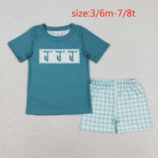 rts no moq BSSO0738 Telephone pole maintenance worker short-sleeved plaid shorts suit