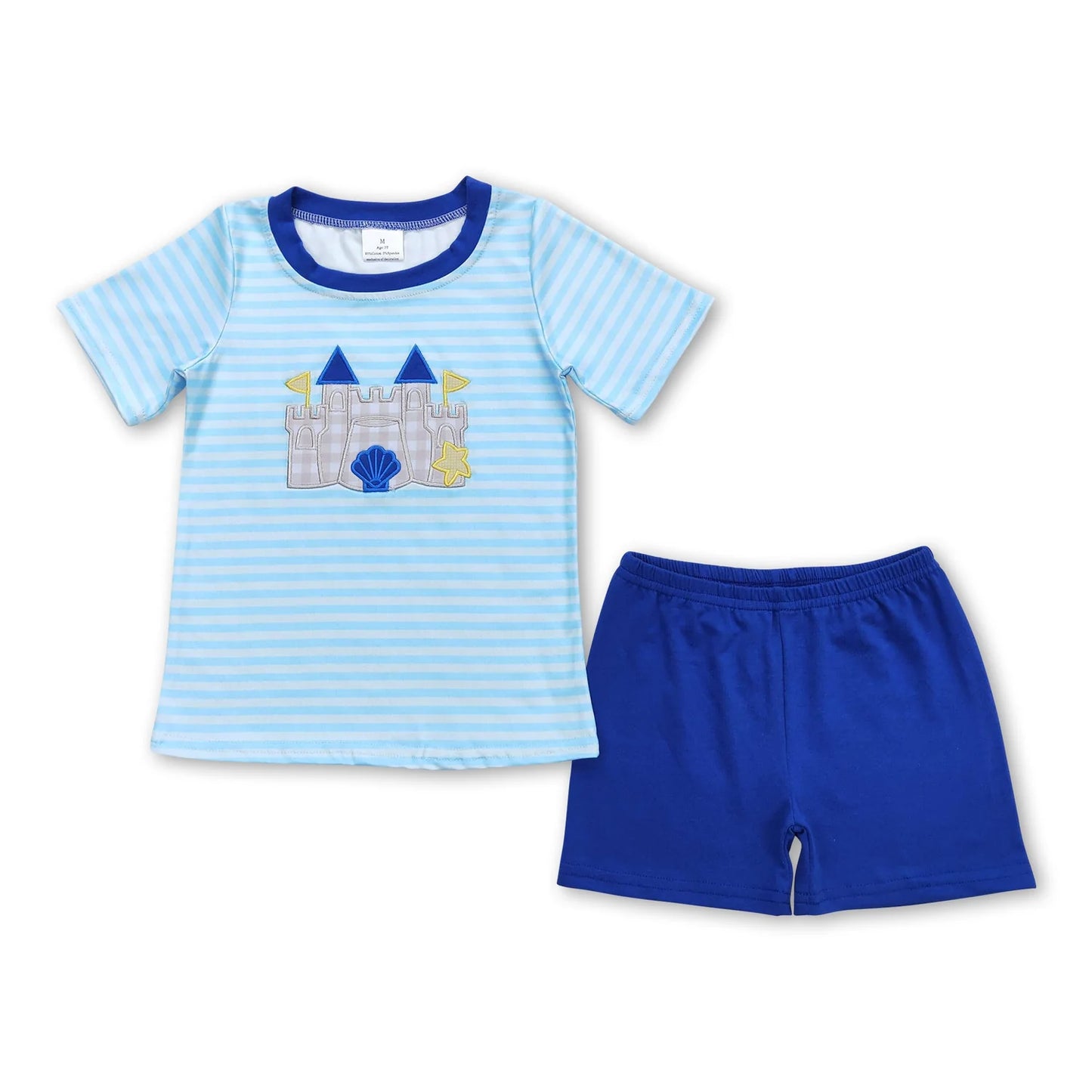 RTS NO MOQ Sibling milk silk Baby Girl Boys Blue Striped Print Top Shorts Set Rompers